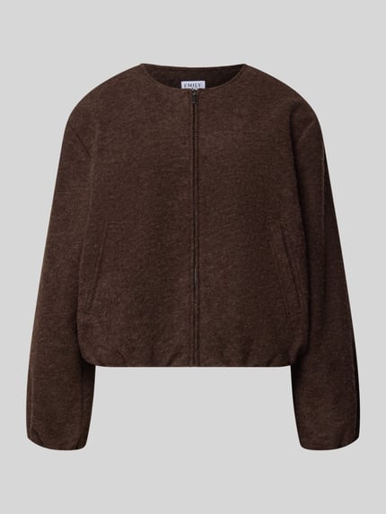 Produktfoto, Jacke aus Woll-Mix mit Reißverschluss von Emily Van den Bergh in Braun, strukturierte Oberfläche, Rundhalsausschnitt, Regular Fit