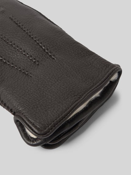 Akaroa Handschoenen van echt leer met siernaden Donkerbruin - 2