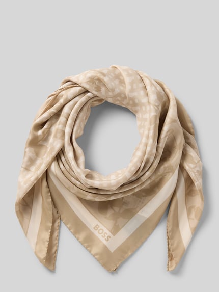 Produktfoto, Tuch aus reiner Seide Modell 'Lainy_1_90*90' von BOSS, beige mit geometrischem Muster und glatter Oberfläche, Damen Tuch von BOSS