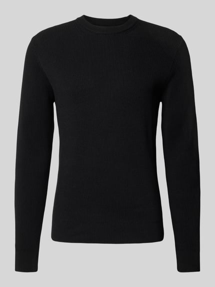 Produktfoto, Regular Fit Strickpullover aus Baumwoll-Mix von MCNEAL in Schwarz, Rundhalsausschnitt, elastische Abschlüsse, feine Struktur