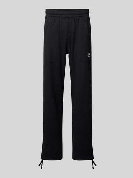 Produktfoto, Straight Fit Sweatpants mit elastischem Bund Modell 'Essentials' von adidas Originals aus schwarzem Material-Mix mit Strukturmuster.