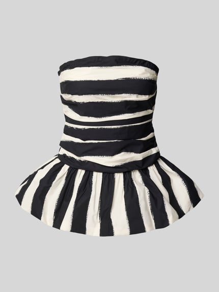 Productfoto, Bandeau-top uit katoen model 'SOLDE' van Topshop, aansluitende fit, zwart-witte allover look, ruglengte maat 36: 44 cm.