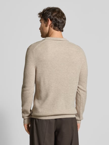 bugatti Regular Fit Strickpullover mit Polokragen aus Woll-Mix Sand 5