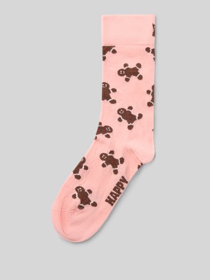 Happy Socks Socken aus elastischem Baumwoll-Mix Modell 'Gingerbread Man' Rosa 1
