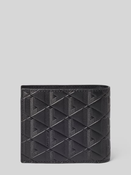 Produktfoto, Portemonnaie aus echtem Leder Modell 'Nomogramme Wallet' von Lacoste für Herren in Schwarz mit geprägter Struktur und geometrischem Muster
