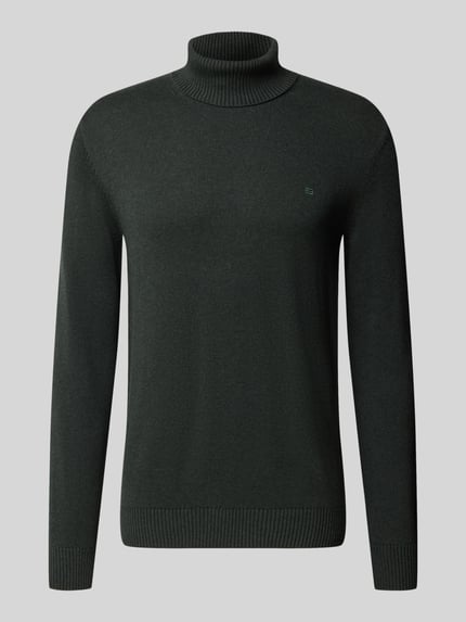 Produktfoto, Regular Fit Strickpullover aus Baumwoll-Woll-Mix mit Rollkragen von Christian Berg Men, unifarben, glatte Struktur, dunkelgrün