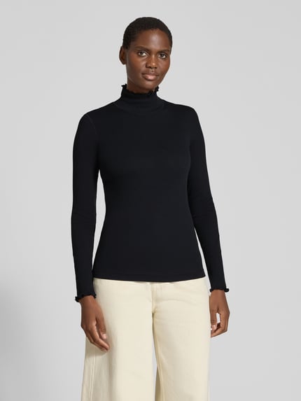 Marc Cain Slim fit shirt met lange mouwen met kraag met ruches Zwart - 4