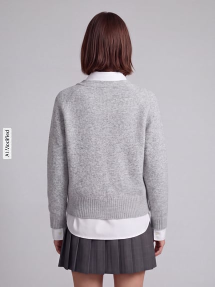 VERO MODA Oversized Strickjacke mit Woll-Anteil Modell 'BOOM' Hellgrau Melange 5