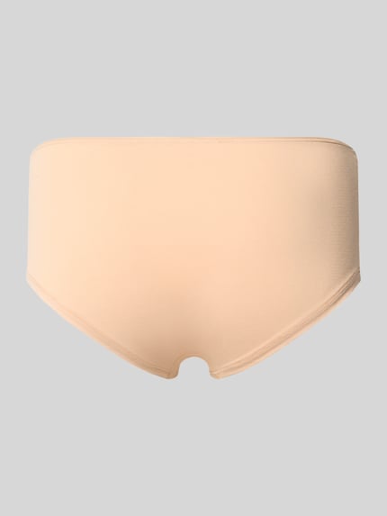 Produktfoto, Slip mit Logo und elastischem Bund von SKINY in Beige, glatte Oberfläche, körpernahe Passform, Baumwoll-Elasthan-Mix.