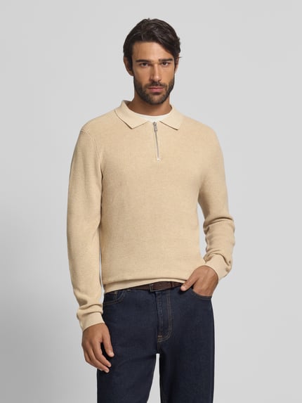 MCNEAL Gebreide pullover met reverskraag Zand gemêleerd - 4