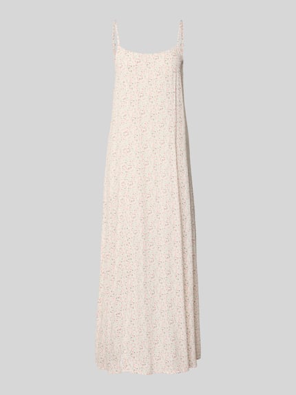 Produktfoto, smalle vrijetijdsjurk uit zuivere viscose model 'BARRI' van Pieces, all-over bloemenmotief, maxi, zachte stof, lichte kleur