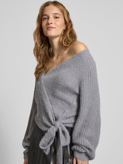 ONLY Regular Fit Strickjacke mit Rippenmuster Modell 'AMANDA' Hellgrau Melange 3