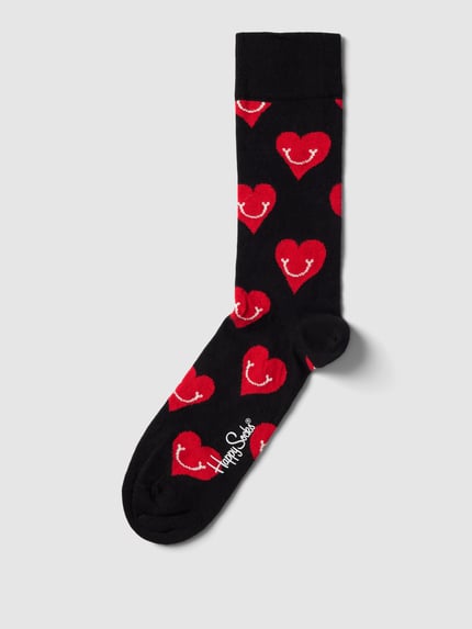 Happy Socks Socken mit Allover-Print Modell 'SMILEY HEART' Black 1