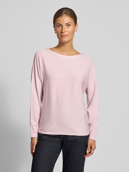 Vrouwenmodel draagt gebreide pullover uit viscosemix met ronde hals van comma, dames, regular fit, glanzend, ruglengte maat 36: 55 cm, mouwlengte maat 36: 55 cm, vooraanzicht bovenlichaam