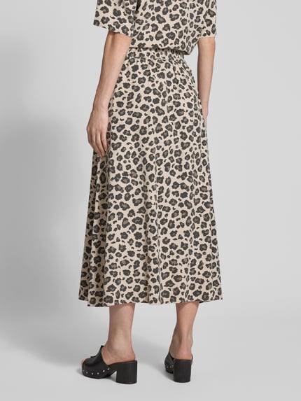 FREE/QUENT Midirok van een mix van viscose en linnen met loopsplit Beige - 5