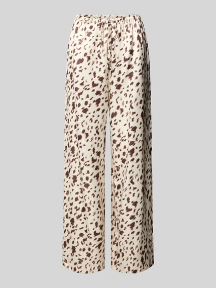 Produktfoto, Stoffhose aus Viskose-Mix mit elastischem Bund Modell 'Verde' von OH APRIL, beige mit braunem Muster, weiter Schnitt, glatte Textur