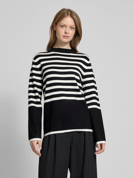 s.Oliver BLACK LABEL Comfort fit gebreide pullover van viscosemix met ronde hals Zwart - 4