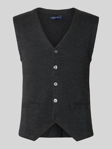 Produktfoto, Slim Fit Weste aus Woll-Mix von Christian Berg Men in Dunkelgrau, Strick-Optik, Knopfleiste, V-Ausschnitt, Herrenmode