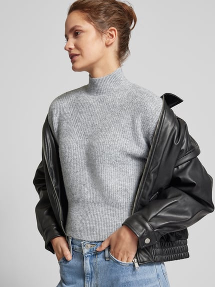 NOISY MAY® Strickpullover mit Stehkragen Modell 'NELLA' Mittelgrau Melange 3