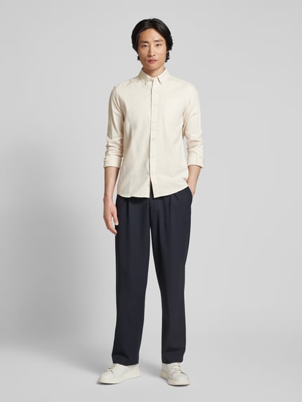 KnowledgeCotton Apparel Custom Fit Freizeithemd mit Button-Down-Kragen Hellgrau 1