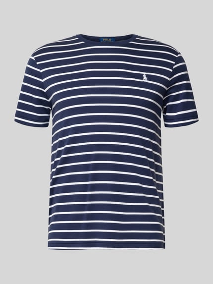 Produktfoto, granatowe T-Shirt z białymi paskami, bawełna, regular fit, label-stitching, T-Shirt mit Label-Stitching von Polo Ralph Lauren