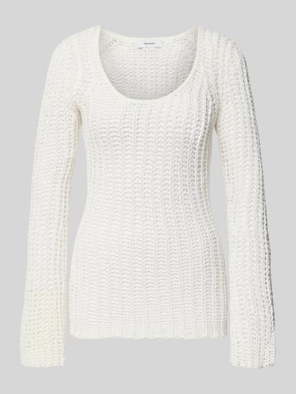 Produktfoto, Regular Fit Pullover in Häkel-Optik Modell 'Fenja' von Topshop, bawełniany miks, półprzezroczysta faktura, kolor biały