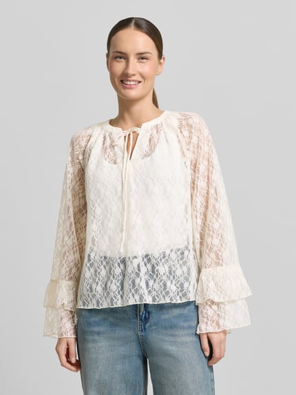 VERO MODA regular fit blouse met lange mouwen in kant-look model 'LOULOU' Offwhite - 4