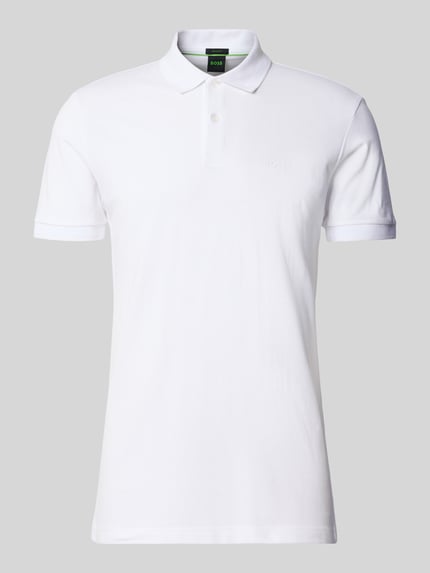 Productfoto, wit regular fit poloshirt van puur katoen model 'PIO 1' van BOSS Green, eenvoudige structuur, heren poloshirt