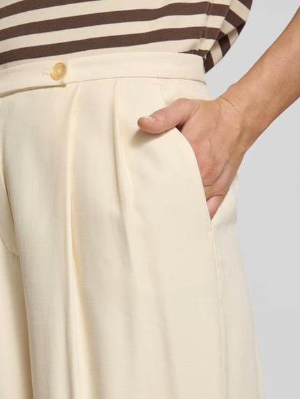 Jake*s Collection Spodnie z zakładkami w pasie z mieszanki wiskozy z zapięciem na guzik Beżowy 3