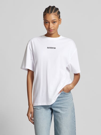 REVIEW Oversized T-Shirt mit Label-Print Weiss 4