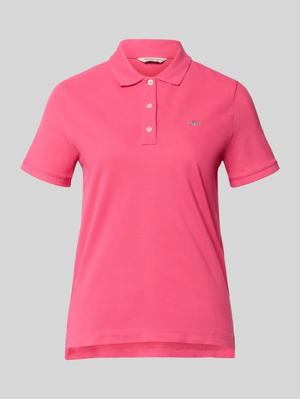 Produktfoto, poloshirt mit logo-stitching und polokraag van Gant in felroze, puur katoen, regular fit, korte knoopsluiting, ruglengte maat S 57 cm.