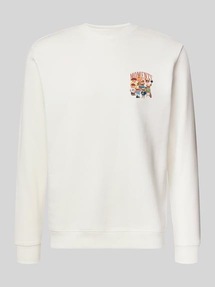 Produktfoto, Relaxed Fit Sweatshirt aus Baumwoll-Mix mit Motiv-Print von CHILL PILL in Weiß, elastische Abschlüsse, glatte Textur.