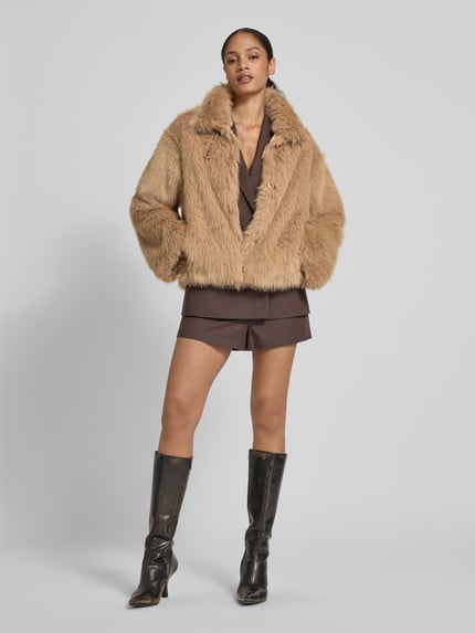 Jake*s Collection Kurtka z imitacji futra z wykładanym kołnierzem Camel 1