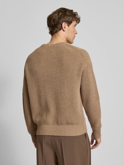 Jake*s Studio Men Sweter z dzianiny o kroju loose fit z dodatkiem wełny Ziemisty brązowy melanż 5