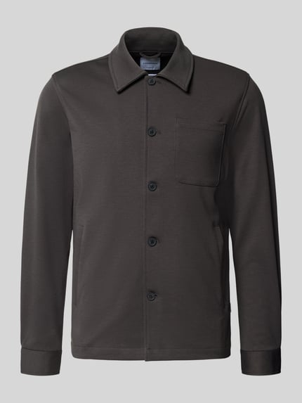 Produktfoto, Slim Fit Hemdjacke mit Viskose-Anteil von Lindbergh in Dunkelgrau, Umlegekragen, Knopfleiste, Brusttasche, glatte Textur