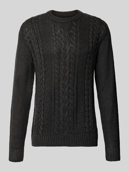 Produktfoto, Regular Fit Strickpullover aus Baumwoll-Mix Modell 'JAMES' von JOOP!, czarny, wzór warkoczowy, długość pleców 68 cm, długość rękawa 69 cm