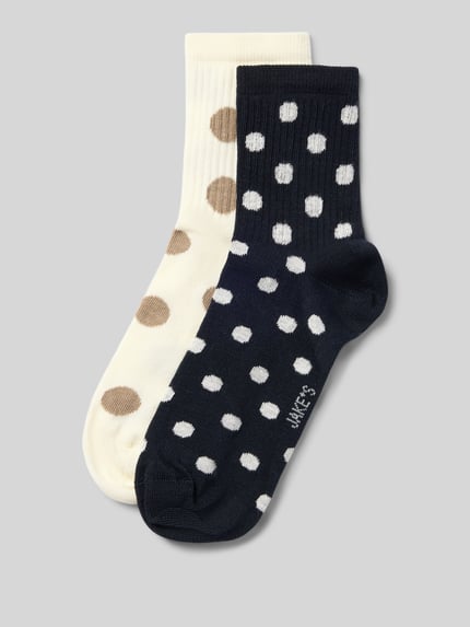 Produktfoto, Socken im Allover-Look im 2er-Pack von Jake*s Casual aus Baumwoll-Mix mit Stretch-Anteil, kontrastreiche Punktmuster, körpernahe Passform