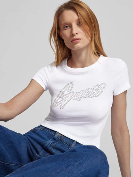 GUESS T-shirt met siersteentjes Wit - 3