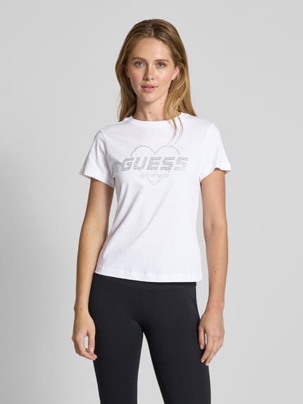 GUESS Activewear T-Shirt mit Strasssteinbesatz Modell 'NARCISO' Weiss 4