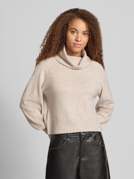 ONLY Rollkragenpullover mit überschnittenen Schultern Sand Melange 4