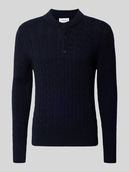 Lindbergh Strickpullover aus Leinen-Mix mit Polokragen Dunkelblau 2