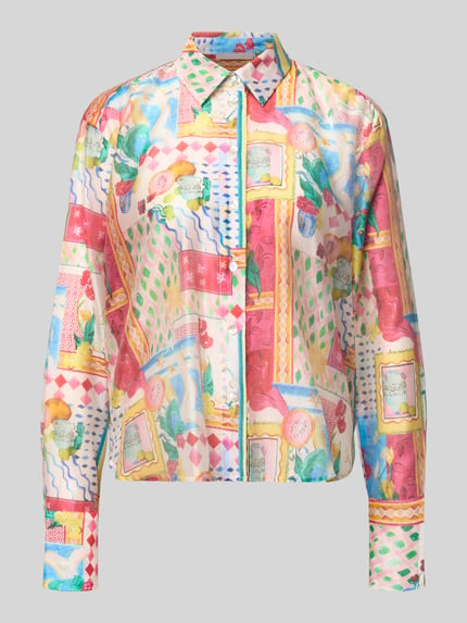 Produktfoto, Regular Fit Voile Bluse mit Dolce Vita Print von Christian Berg Woman Selection, lyocell, krój regular fit, kolorowy nadruk, kołnierzyk koszulowy, zapięcie na guziki, długość tyłu w rozmiarze 36: 62 cm, długość rękawa w rozmiarze 36: 58 cm