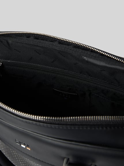 Produktfoto, Laptoptasche mit Monogramm Muster Modell 'RAY_MN_S' von BOSS in Unifarben-Optik, Kunstleder, Reißverschluss, Innenansicht Hauptfach