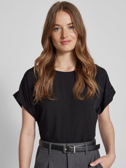 Montego Blouseshirt van viscose met ronde hals Zwart - 3
