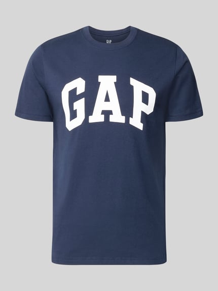 Produktfoto, T-Shirt mit Logo und Rundhalsausschnitt von GAP in Dunkelblau, Herren T-Shirt aus Reine Baumwolle, Regular-Fit, Rückenlänge 72 cm in Größe M
