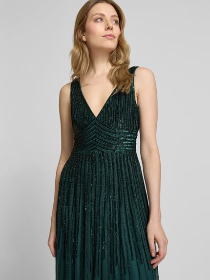 Lace & Beads Abendkleid mit tiefem V-Ausschnitt Dunkelgruen 3