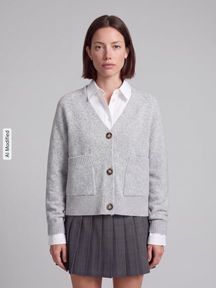 VERO MODA Oversized Strickjacke mit Woll-Anteil Modell 'BOOM' Hellgrau Melange 4