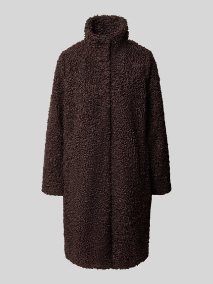 Produktfoto, Relaxed Fit Mantel in Teddy-Optik mit Stehkragen von zero, unifarben braun, weiche strukturierte Oberfläche, gerade Form