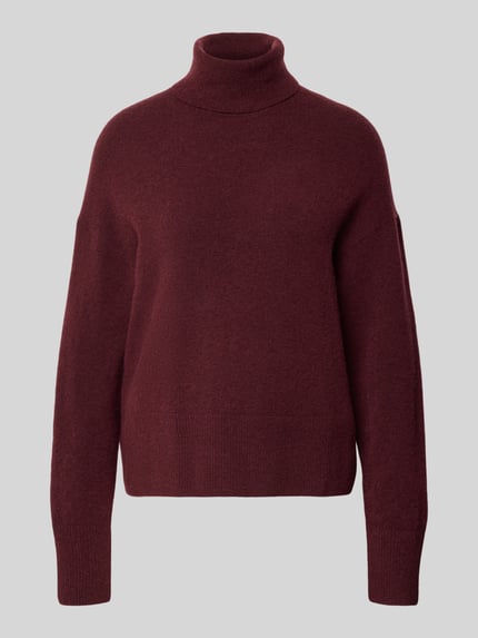 Produktfoto, Regular Fit Rollkragenpullover aus Schurwoll-Mix von Marc O'Polo Denim in melange bordeauxrot, Stricktextur, gerippte Abschlüsse.