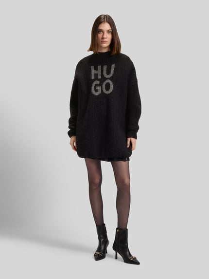 HUGO Sweter o kroju oversized z dzianiny z mieszanki wełny model ‘SLOGUIS’ Czarny 1